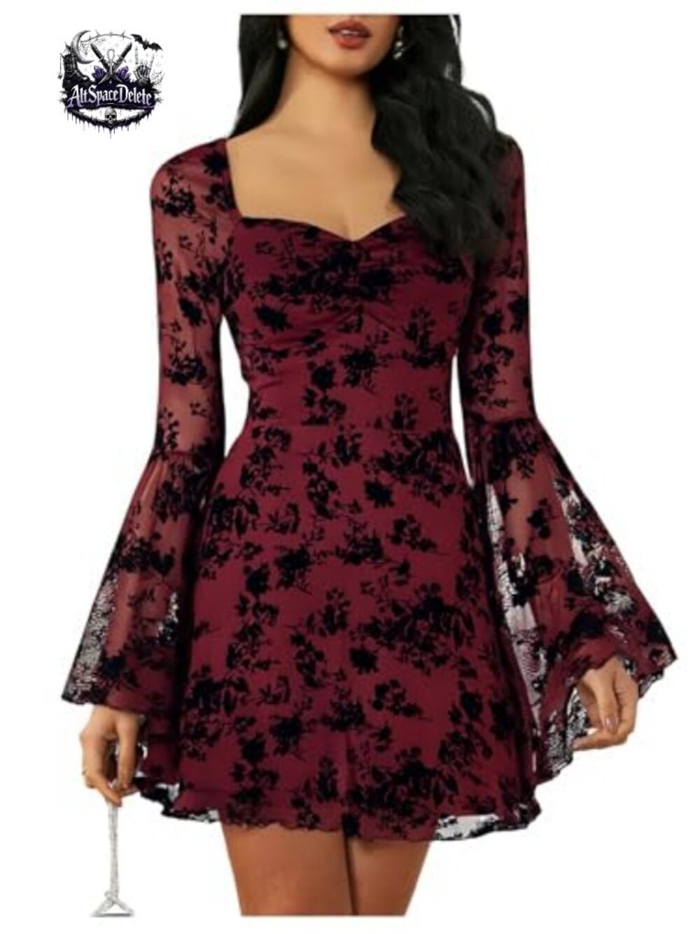 WDIRARA Women's Floral Jacquard Gothic Long Sleeve Dress